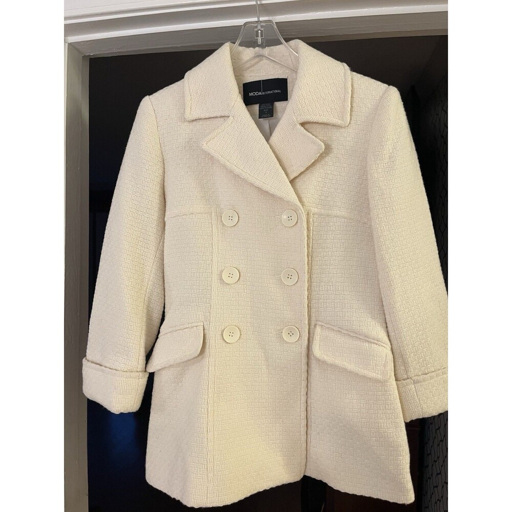 Moda International Wool Blend Pea Coat Double Breasted Classy Casual Size S
